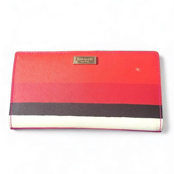 KATE SPADE - Stacy Laurel Way Bonita Stripe Black Pink White Red Leather $119 - Picture 1 of 4